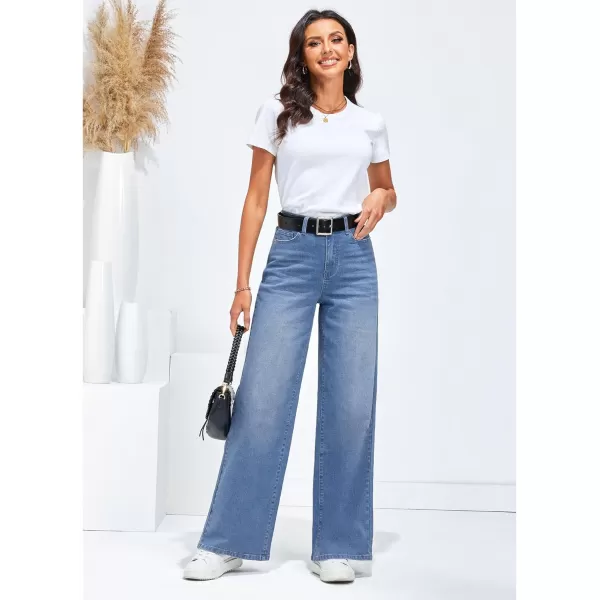 GRAPENT Wide Leg Jeans for Women Trendy High Waisted Stretchy Denim Pants 90s Baggy Jeans Trouser Jeans with PocketsCool Blue