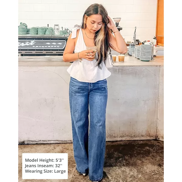 GRAPENT Wide Leg Jeans for Women Trendy High Waisted Stretchy Denim Pants 90s Baggy Jeans Trouser Jeans with PocketsCool Blue