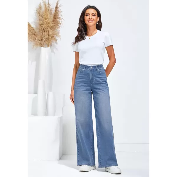 GRAPENT Wide Leg Jeans for Women Trendy High Waisted Stretchy Denim Pants 90s Baggy Jeans Trouser Jeans with PocketsCool Blue