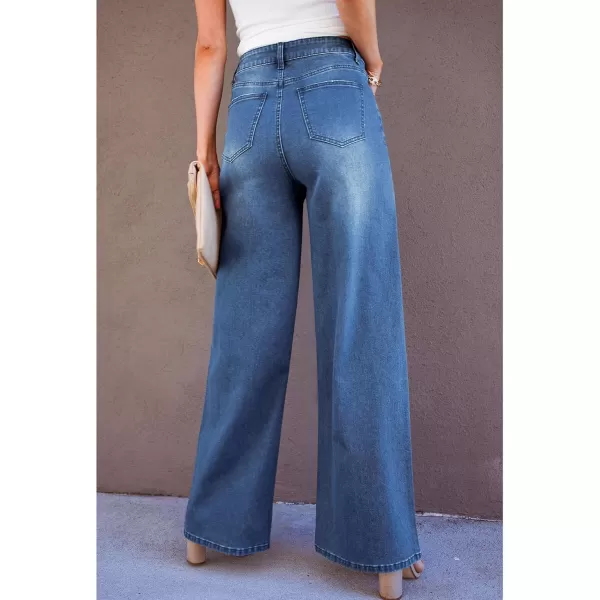 GRAPENT Wide Leg Jeans for Women Trendy High Waisted Stretchy Denim Pants 90s Baggy Jeans Trouser Jeans with PocketsFresh Bright Blue