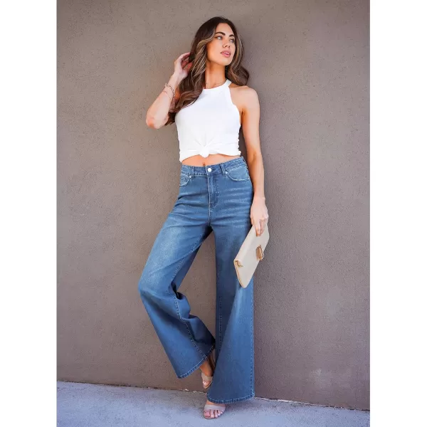 GRAPENT Wide Leg Jeans for Women Trendy High Waisted Stretchy Denim Pants 90s Baggy Jeans Trouser Jeans with PocketsFresh Bright Blue