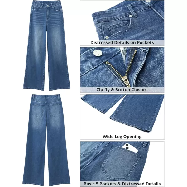 GRAPENT Wide Leg Jeans for Women Trendy High Waisted Stretchy Denim Pants 90s Baggy Jeans Trouser Jeans with PocketsFresh Bright Blue