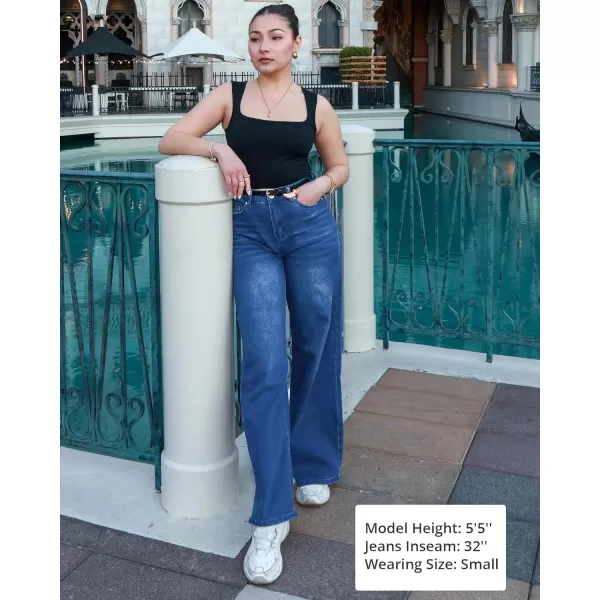 GRAPENT Wide Leg Jeans for Women Trendy High Waisted Stretchy Denim Pants 90s Baggy Jeans Trouser Jeans with PocketsFresh Bright Blue