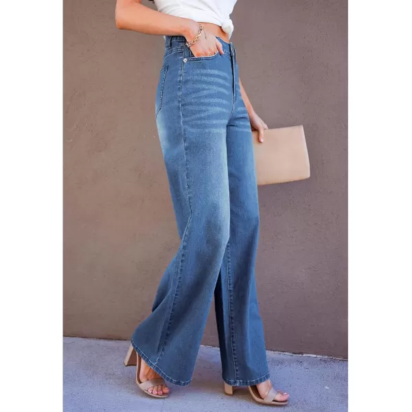 GRAPENT Wide Leg Jeans for Women Trendy High Waisted Stretchy Denim Pants 90s Baggy Jeans Trouser Jeans with PocketsFresh Bright Blue