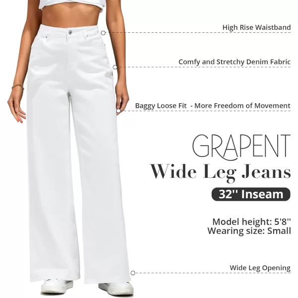 GRAPENT Wide Leg Jeans for Women Trendy High Waisted Stretchy Denim Pants 90s Baggy Jeans Trouser Jeans with PocketsIvory White