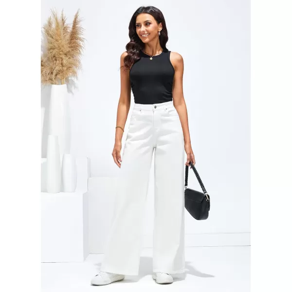 GRAPENT Wide Leg Jeans for Women Trendy High Waisted Stretchy Denim Pants 90s Baggy Jeans Trouser Jeans with PocketsIvory White