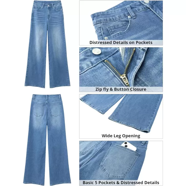 GRAPENT Wide Leg Jeans for Women Trendy High Waisted Stretchy Denim Pants 90s Baggy Jeans Trouser Jeans with PocketsMedium Blue