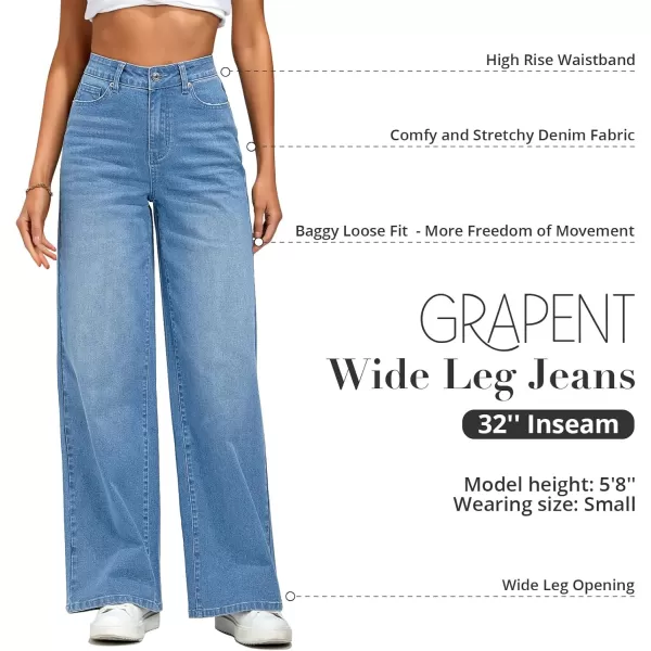 GRAPENT Wide Leg Jeans for Women Trendy High Waisted Stretchy Denim Pants 90s Baggy Jeans Trouser Jeans with PocketsMedium Blue