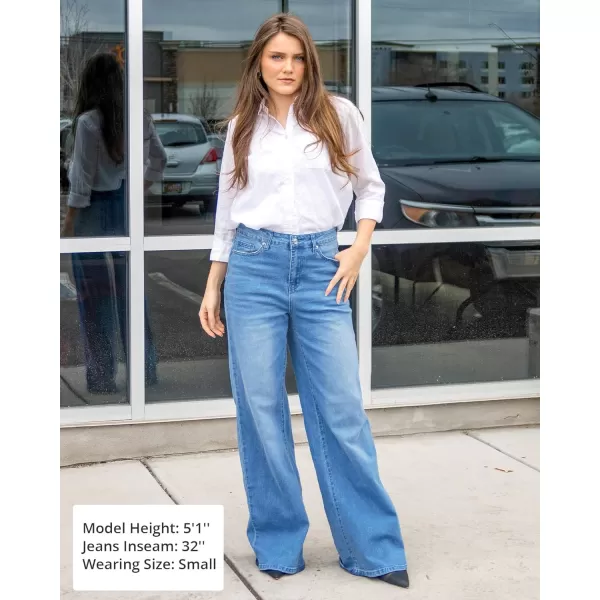 GRAPENT Wide Leg Jeans for Women Trendy High Waisted Stretchy Denim Pants 90s Baggy Jeans Trouser Jeans with PocketsMedium Blue