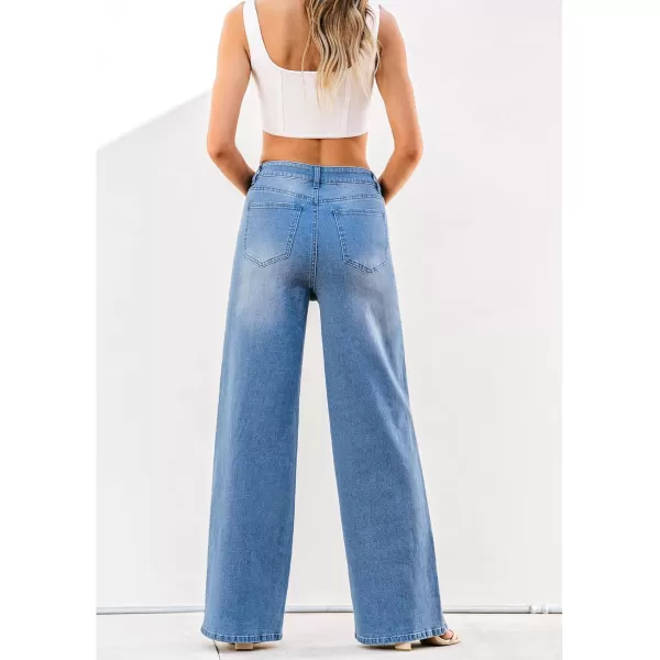 GRAPENT Wide Leg Jeans for Women Trendy High Waisted Stretchy Denim Pants 90s Baggy Jeans Trouser Jeans with PocketsMedium Blue