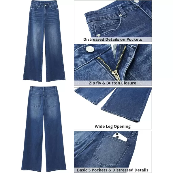 GRAPENT Wide Leg Jeans for Women Trendy High Waisted Stretchy Denim Pants 90s Baggy Jeans Trouser Jeans with PocketsNightfall Blue