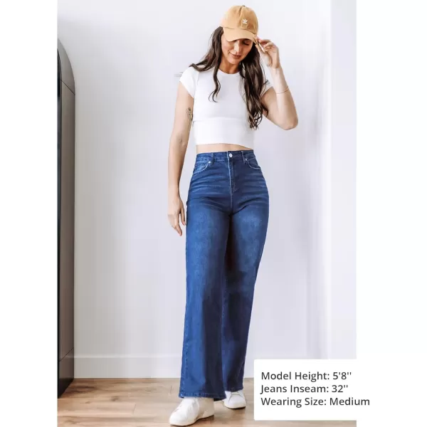 GRAPENT Wide Leg Jeans for Women Trendy High Waisted Stretchy Denim Pants 90s Baggy Jeans Trouser Jeans with PocketsNightfall Blue