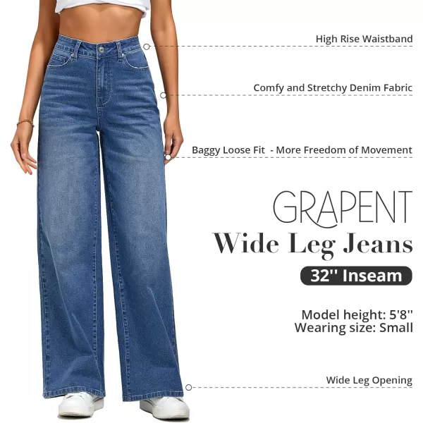 GRAPENT Wide Leg Jeans for Women Trendy High Waisted Stretchy Denim Pants 90s Baggy Jeans Trouser Jeans with PocketsNightfall Blue