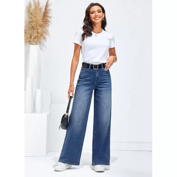 GRAPENT Wide Leg Jeans for Women Trendy High Waisted Stretchy Denim Pants 90s Baggy Jeans Trouser Jeans with PocketsNightfall Blue