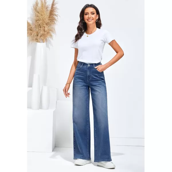GRAPENT Wide Leg Jeans for Women Trendy High Waisted Stretchy Denim Pants 90s Baggy Jeans Trouser Jeans with PocketsNightfall Blue