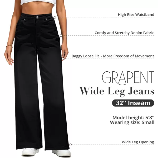 GRAPENT Wide Leg Jeans for Women Trendy High Waisted Stretchy Denim Pants 90s Baggy Jeans Trouser Jeans with PocketsTrue Black