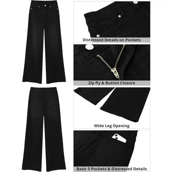 GRAPENT Wide Leg Jeans for Women Trendy High Waisted Stretchy Denim Pants 90s Baggy Jeans Trouser Jeans with PocketsTrue Black