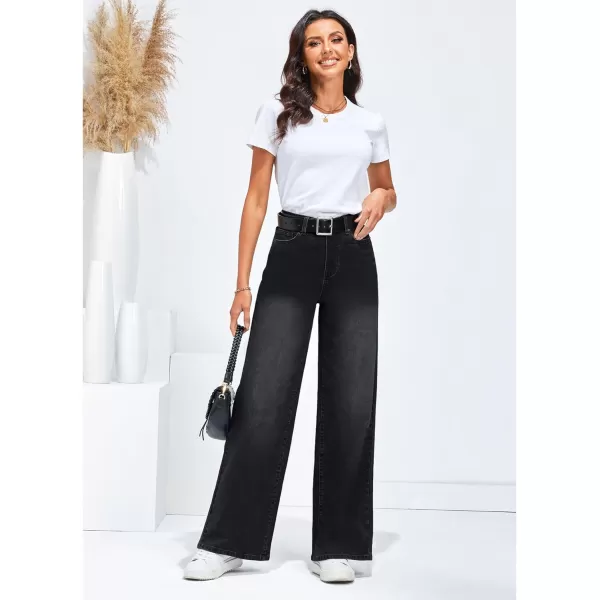 GRAPENT Wide Leg Jeans for Women Trendy High Waisted Stretchy Denim Pants 90s Baggy Jeans Trouser Jeans with PocketsTrue Black