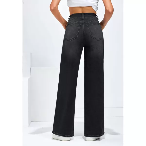 GRAPENT Wide Leg Jeans for Women Trendy High Waisted Stretchy Denim Pants 90s Baggy Jeans Trouser Jeans with PocketsTrue Black