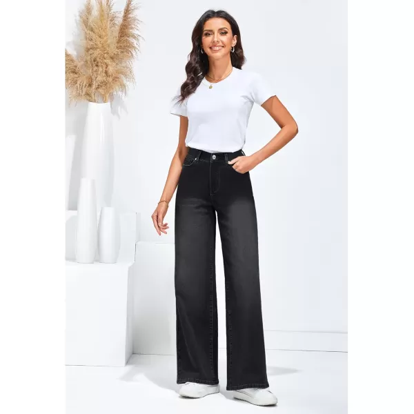 GRAPENT Wide Leg Jeans for Women Trendy High Waisted Stretchy Denim Pants 90s Baggy Jeans Trouser Jeans with PocketsTrue Black