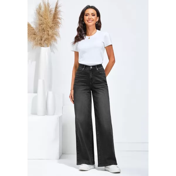 GRAPENT Wide Leg Jeans for Women Trendy High Waisted Stretchy Denim Pants 90s Baggy Jeans Trouser Jeans with PocketsWased Black