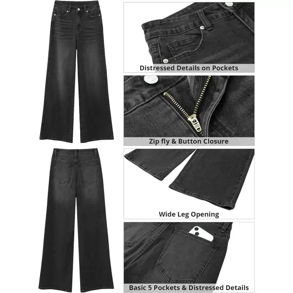 GRAPENT Wide Leg Jeans for Women Trendy High Waisted Stretchy Denim Pants 90s Baggy Jeans Trouser Jeans with PocketsWased Black