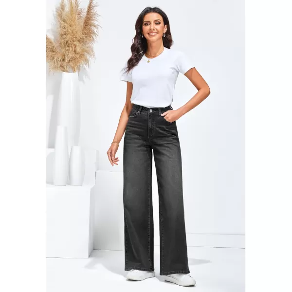 GRAPENT Wide Leg Jeans for Women Trendy High Waisted Stretchy Denim Pants 90s Baggy Jeans Trouser Jeans with PocketsWased Black
