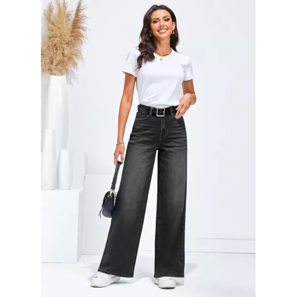 GRAPENT Wide Leg Jeans for Women Trendy High Waisted Stretchy Denim Pants 90s Baggy Jeans Trouser Jeans with PocketsWased Black