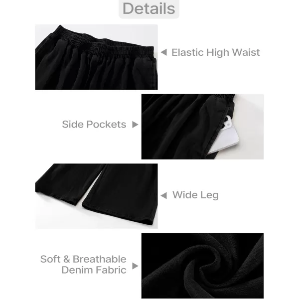 GRAPENT Wide Leg Pants Woman Pull On High Waisted Baggy Straight Leg Colored Jeans Stretch Twill Trouser Pants for WomenBlack