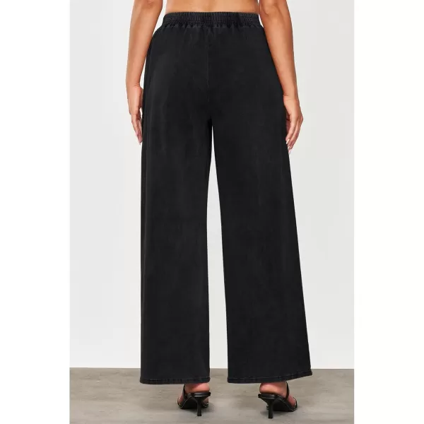 GRAPENT Wide Leg Pants Woman Pull On High Waisted Baggy Straight Leg Colored Jeans Stretch Twill Trouser Pants for WomenBlack