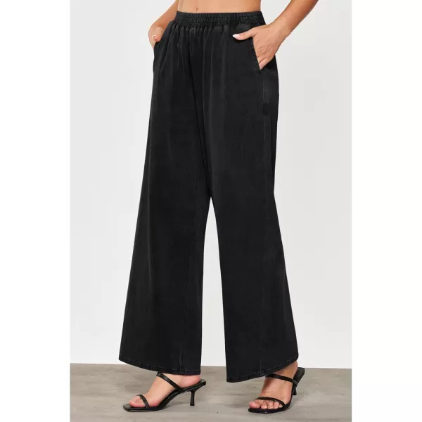 GRAPENT Wide Leg Pants Woman Pull On High Waisted Baggy Straight Leg Colored Jeans Stretch Twill Trouser Pants for WomenBlack