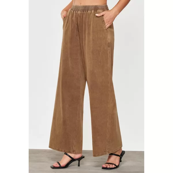 GRAPENT Wide Leg Pants Woman Pull On High Waisted Baggy Straight Leg Colored Jeans Stretch Twill Trouser Pants for WomenBronze Brown