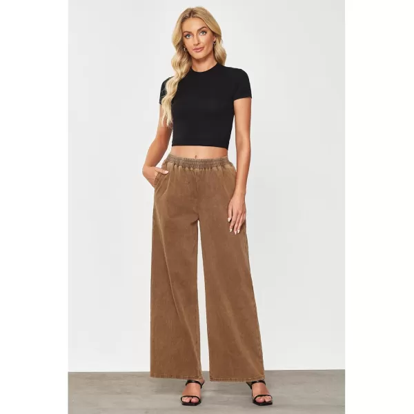 GRAPENT Wide Leg Pants Woman Pull On High Waisted Baggy Straight Leg Colored Jeans Stretch Twill Trouser Pants for WomenBronze Brown