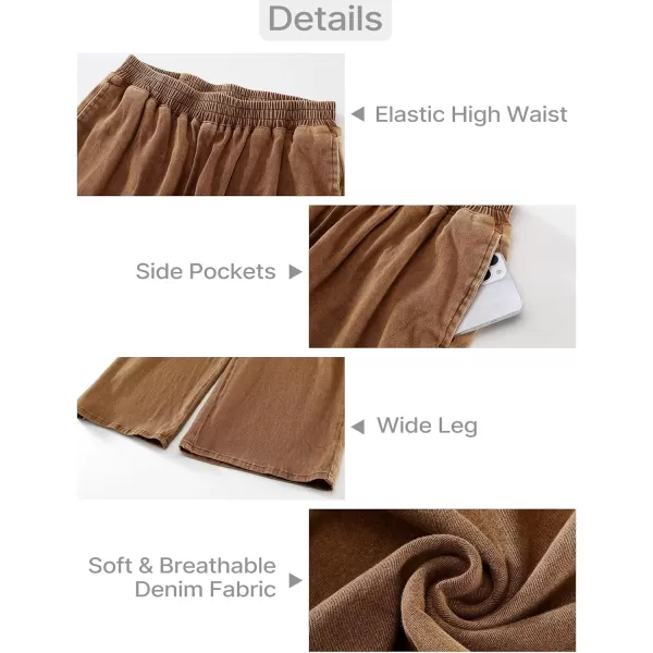 GRAPENT Wide Leg Pants Woman Pull On High Waisted Baggy Straight Leg Colored Jeans Stretch Twill Trouser Pants for WomenBronze Brown