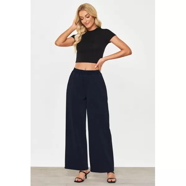 GRAPENT Wide Leg Pants Woman Pull On High Waisted Baggy Straight Leg Colored Jeans Stretch Twill Trouser Pants for WomenNavy Blue