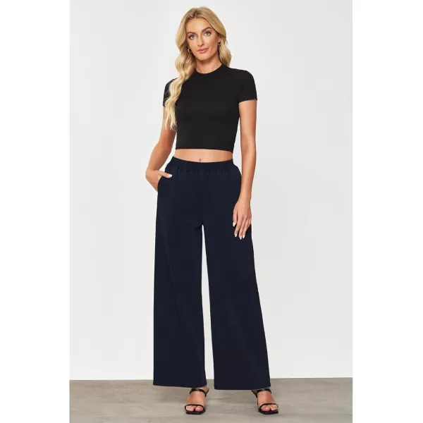 GRAPENT Wide Leg Pants Woman Pull On High Waisted Baggy Straight Leg Colored Jeans Stretch Twill Trouser Pants for WomenNavy Blue