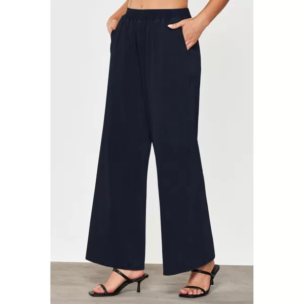 GRAPENT Wide Leg Pants Woman Pull On High Waisted Baggy Straight Leg Colored Jeans Stretch Twill Trouser Pants for WomenNavy Blue