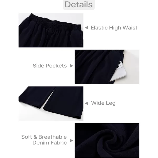 GRAPENT Wide Leg Pants Woman Pull On High Waisted Baggy Straight Leg Colored Jeans Stretch Twill Trouser Pants for WomenNavy Blue