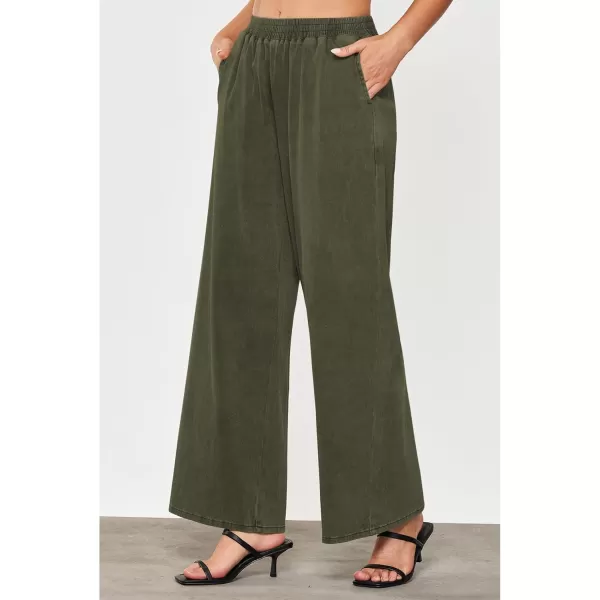 GRAPENT Wide Leg Pants Woman Pull On High Waisted Baggy Straight Leg Colored Jeans Stretch Twill Trouser Pants for WomenOlive Green
