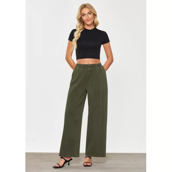 GRAPENT Wide Leg Pants Woman Pull On High Waisted Baggy Straight Leg Colored Jeans Stretch Twill Trouser Pants for WomenOlive Green