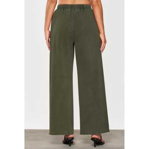 GRAPENT Wide Leg Pants Woman Pull On High Waisted Baggy Straight Leg Colored Jeans Stretch Twill Trouser Pants for WomenOlive Green
