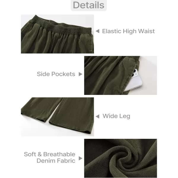 GRAPENT Wide Leg Pants Woman Pull On High Waisted Baggy Straight Leg Colored Jeans Stretch Twill Trouser Pants for WomenOlive Green