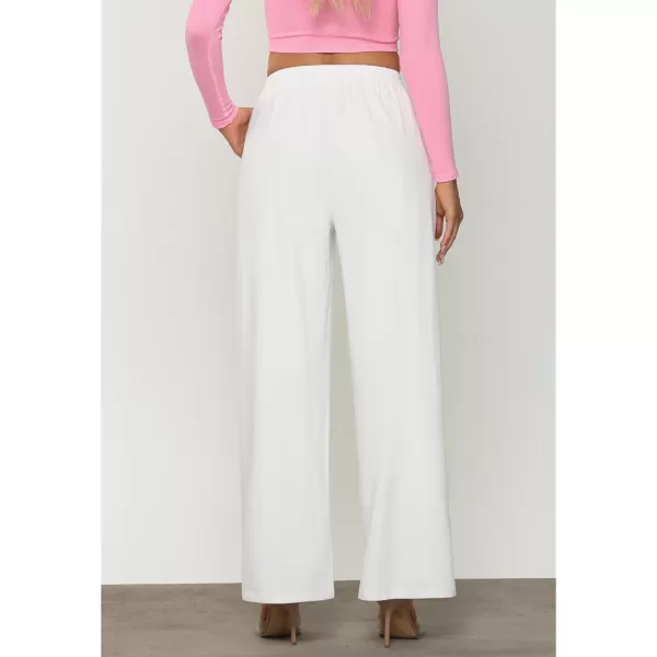 GRAPENT Wide Leg Pants Woman Pull On High Waisted Baggy Straight Leg Colored Jeans Stretch Twill Trouser Pants for WomenWhite
