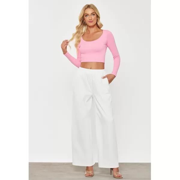 GRAPENT Wide Leg Pants Woman Pull On High Waisted Baggy Straight Leg Colored Jeans Stretch Twill Trouser Pants for WomenWhite
