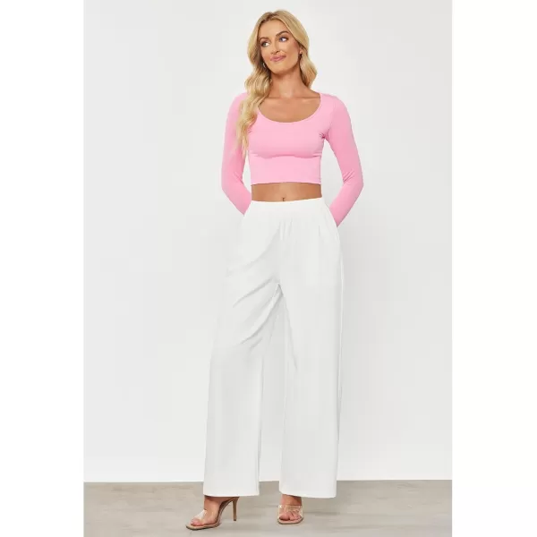 GRAPENT Wide Leg Pants Woman Pull On High Waisted Baggy Straight Leg Colored Jeans Stretch Twill Trouser Pants for WomenWhite