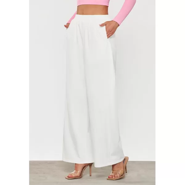 GRAPENT Wide Leg Pants Woman Pull On High Waisted Baggy Straight Leg Colored Jeans Stretch Twill Trouser Pants for WomenWhite