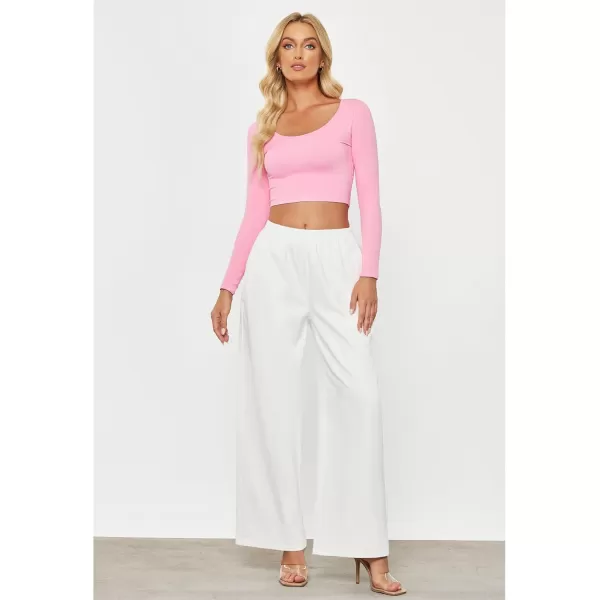 GRAPENT Wide Leg Pants Woman Pull On High Waisted Baggy Straight Leg Colored Jeans Stretch Twill Trouser Pants for WomenWhite