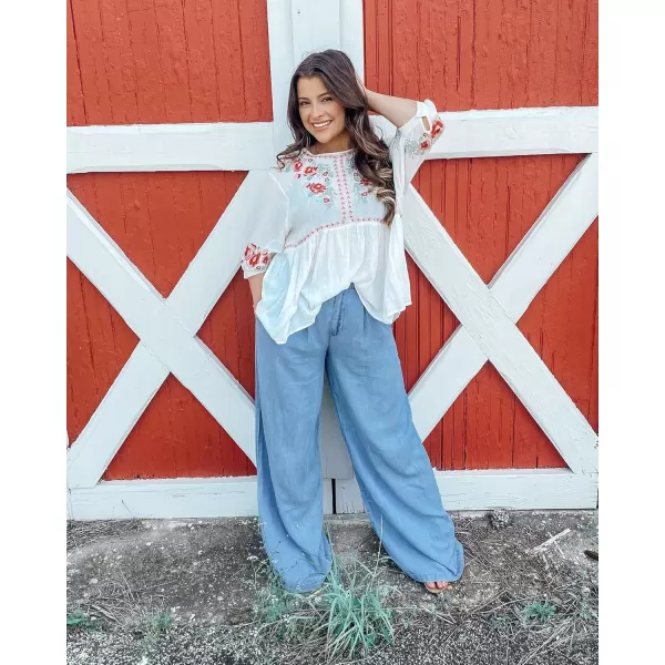 GRAPENT Wide Leg Pants for Women High Waisted Jeans Palazzo Pants Lightweight Summer Beach Flowy Trousers Y2KAir Blue