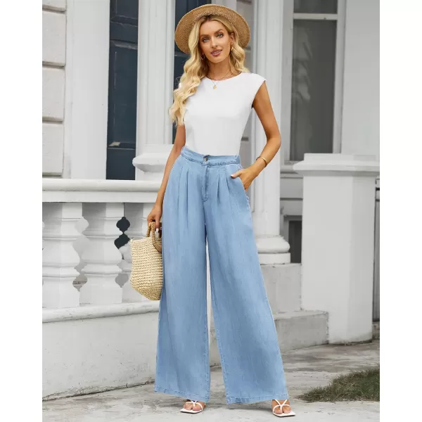 GRAPENT Wide Leg Pants for Women High Waisted Jeans Palazzo Pants Lightweight Summer Beach Flowy Trousers Y2KAir Blue