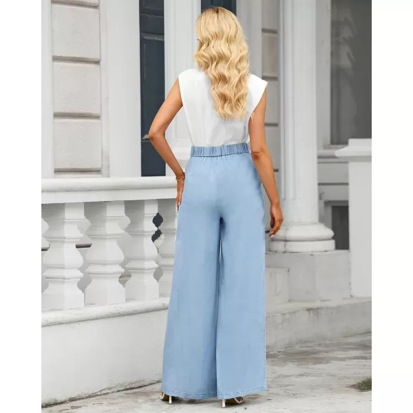 GRAPENT Wide Leg Pants for Women High Waisted Jeans Palazzo Pants Lightweight Summer Beach Flowy Trousers Y2KAir Blue